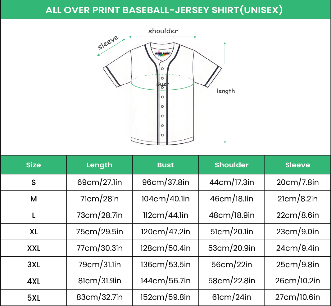 Customize Baseball Jersey size chart